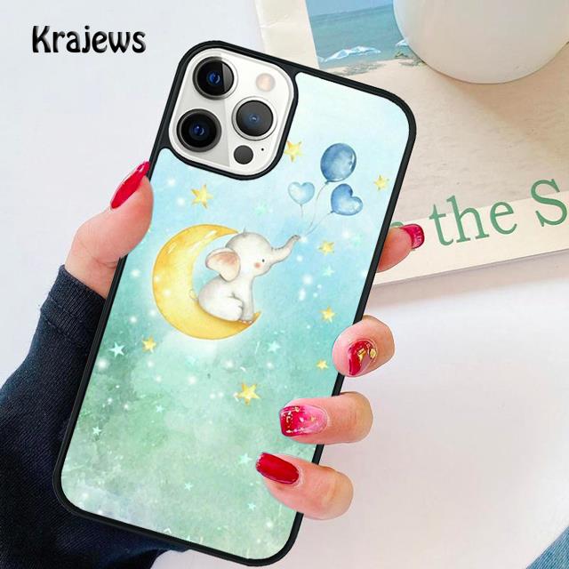Baby Elephant Moon Soft Phone Case For iPhone 17 Air 16 15 Max Plus 11 12 13 Pro Max Phone Cover coque Fundas