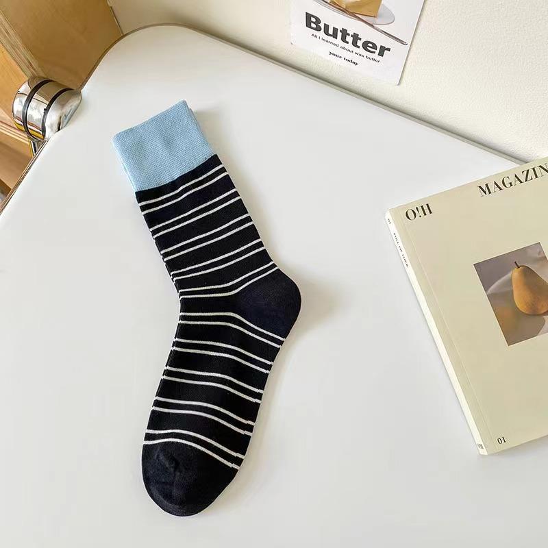 1/6 Pairs Women Colorful Striped Mid Tube Socks Spring Summer Sweat Absorbing Breathable Dopamine Color Matching Casual Socks