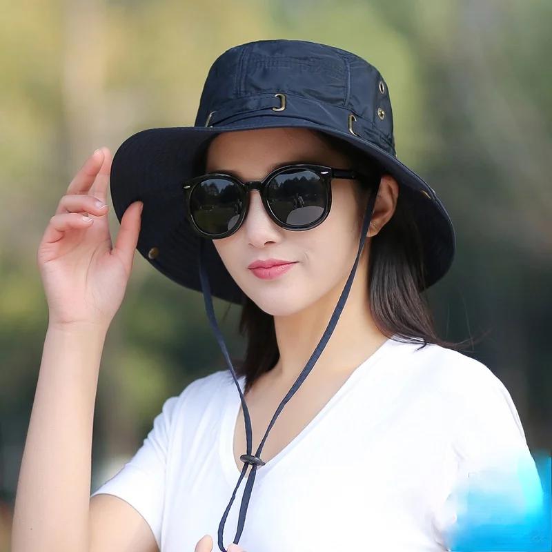 Women's Summer Outdoor Use Bucket Hat for Male Wide Brim UV Resistant Waterproof Wind Rope Bonnie Hat Hunting Trekking Fishing Sun Practical Use