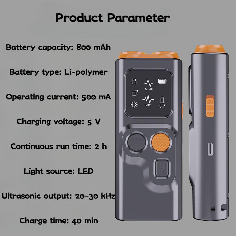 Portable Sonic Dog Repeller USB Rechargeable Anti Barking Training Device with LED Flashlight Dog Repeller for Outdoor Safety