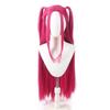 Rose Red with Bangs Ponytail Wig Long Straight Hair Pink Red Anime Double Ponytail Synthetic Wig Suitable for Halloween