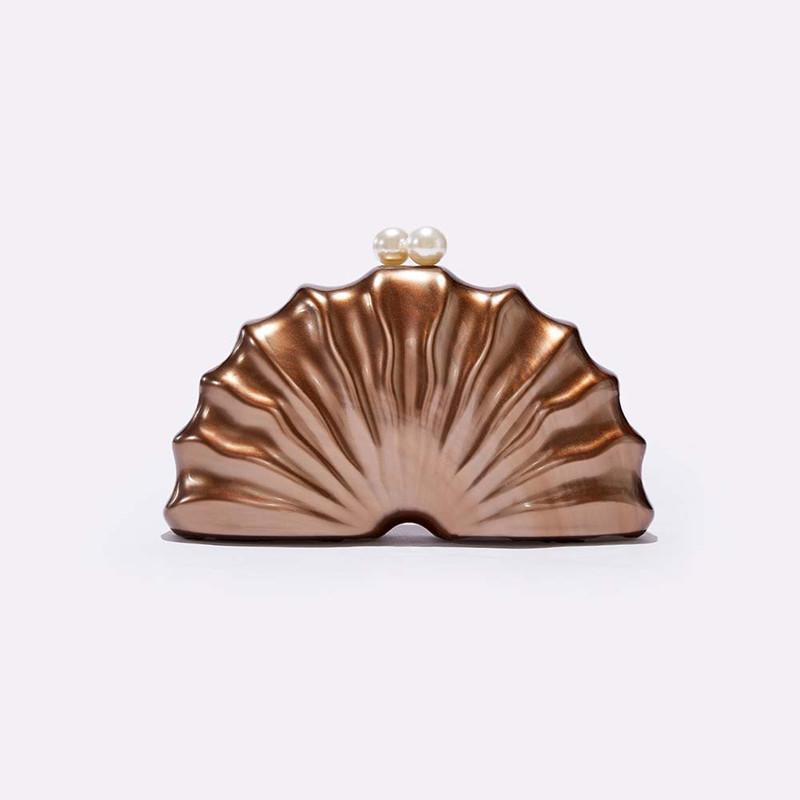 2025 Acrilico Nuova Moda Borsa a Pochette a Forma di Conchiglia Donna Designer Festa Serale Portamonete Carino Lady Matrimonio Borse a Mano con Perle Borsa a Tracolla con Catena