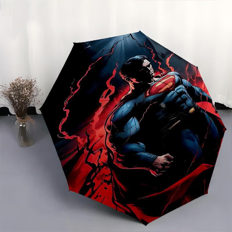 1pc Superman Lightning Automatic Folding Umbrella - Compact 8-Rib Design, Durable Plastic & Iron1407L