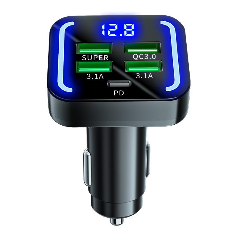 

Автомобильное зарядное устройство PD Fast Car Charger мощностью 66 Вт с 4 портами, цифровым дисплеем и подсветкой Halo