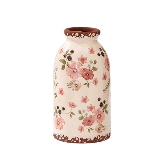 

Vintage Ceramic Flower Vase Retro Chinoiserie Floral Pattern Vase Rustic Boho Farmhouse Decorative Vase for Home Bookshelf Table Centerpiece 15cm A