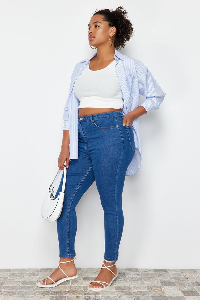 Women's Style Plus Size Dark Blue Estra Flexible Skinny Jeans