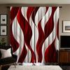 Elegant Red and White Abstract Wave-printed Curtains, Pole Bag Curtains, Home Decoration, Room Decoration