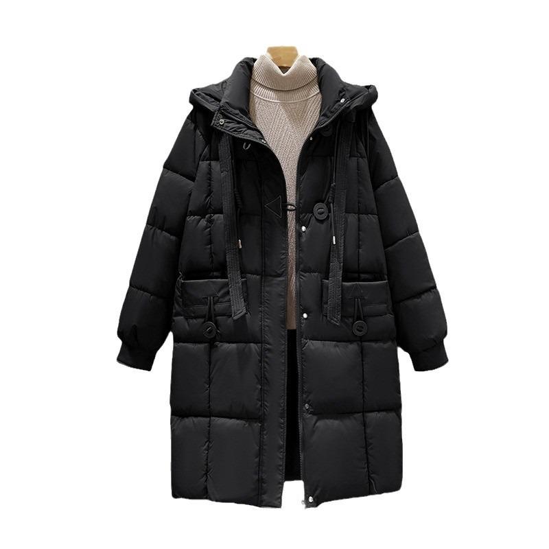 Neue mittellange und lange verdickte Kapuzen-Daunen-Baumwollpolsterung Kleidung lockere Winter-Baumwollpolsterung Kleidung Damen dünne Baumwollpolsterung Jacke