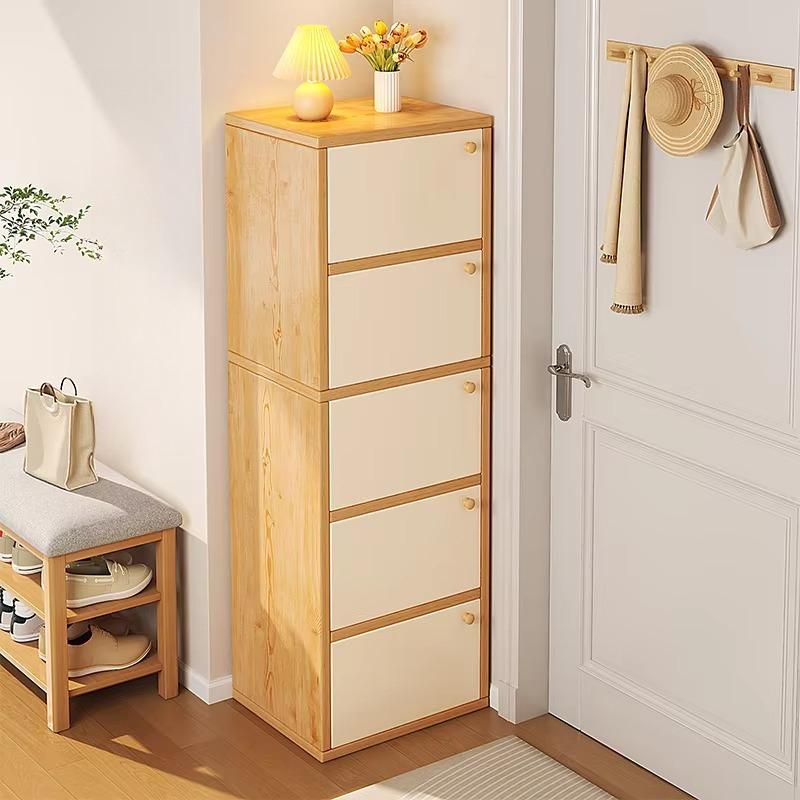 Modern Minimalist Solid Wood Shoe Cabinet, Small Narrow Door Home Storage Unit, New Popular Multi-Layer Dresser, Indoor Corner