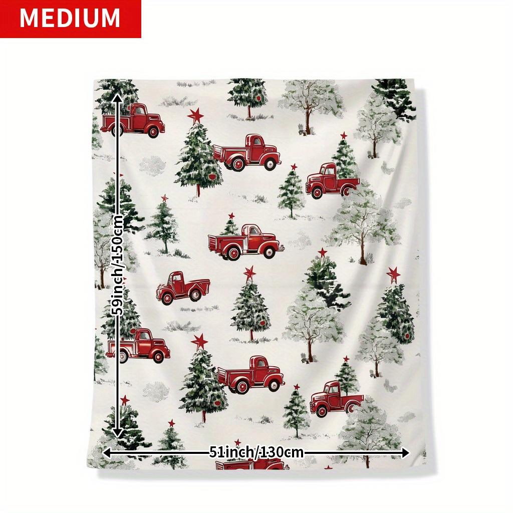 Red Christmas Cars Blanket - Holiday Tree Print Throw, Soft Commemorative Gift for Friends/Family, Cozy for Naps/Travel/Decor