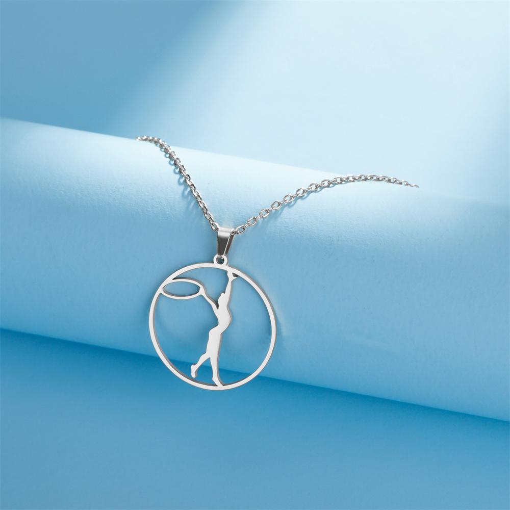 Dancer Rhythmic Gymnastics Round Pendant Necklaces for Women Girls Stainless Steel Gymnast Yoga Necklace Sport Jewelry