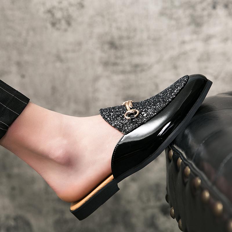 Fashion Luxury Men's Genuine Leather Shoes Sequins High-end Casual Shoes Comfortable Half Slippers Loafers Men's Flat Shoes At Home