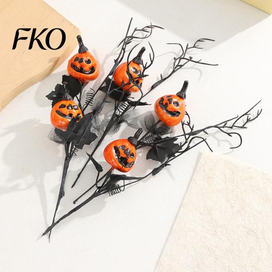 Halloween Festive Floral Arrangement Artificial Pumpkin Stems, Black Branch with Maple Leaves, Fake Leaf And Decor Gothic for Vase, Indoor
