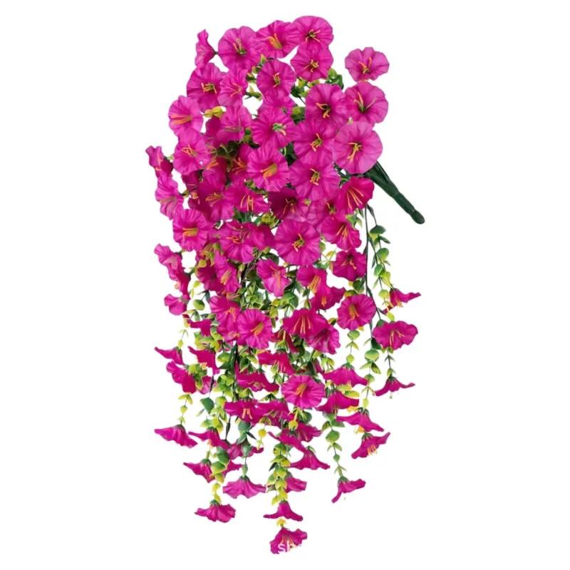 2pcs 75cm White Artificial Morning Glory Wall Hanging Faux Violet Plants Hanging Flowers Vines for Home Garden Wedding Decor