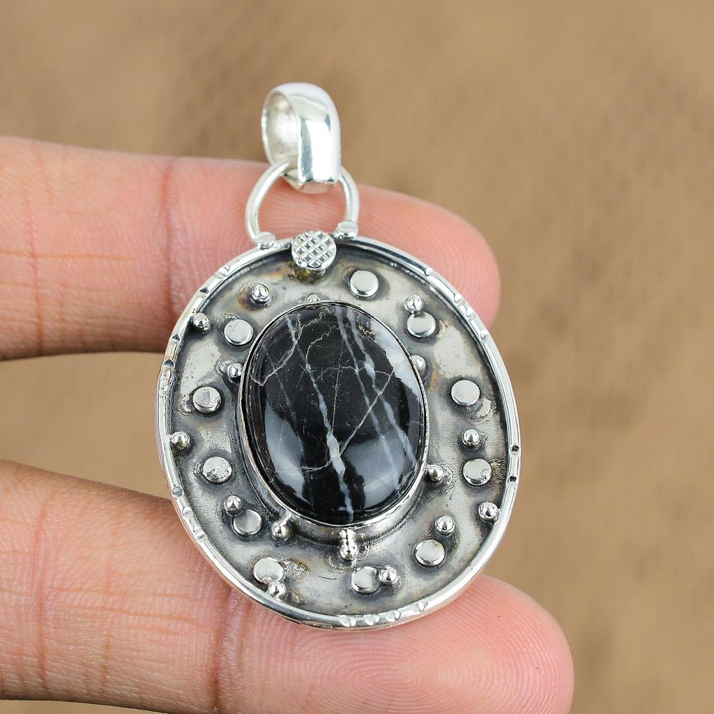 Gift For Women Jewelry Pendant 925 Sterling Silver Natural Zebra Jasper Gemstone