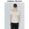 UR Women's Halter-Neck Faux Two-Piece Pleated Short Sleeve T-Shirt