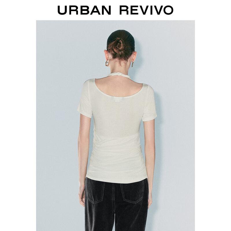 UR Women's Halter-Neck Faux Two-Piece Pleated Short Sleeve T-Shirt