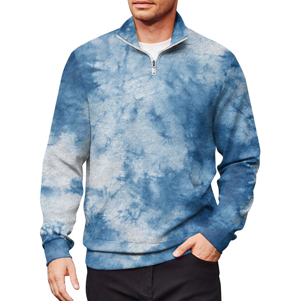 Men's Loose Casual 1/4 Zip Sweatshirt Fashion Printed Long Sleeve Top With Pockets