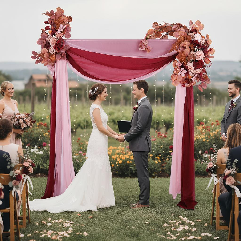 Pack of 4 Wedding Arch Flowers Kit with Sheer Drapes Wedding Arch Artificial Flowers Kit for Ceremony Reception Stage Decor