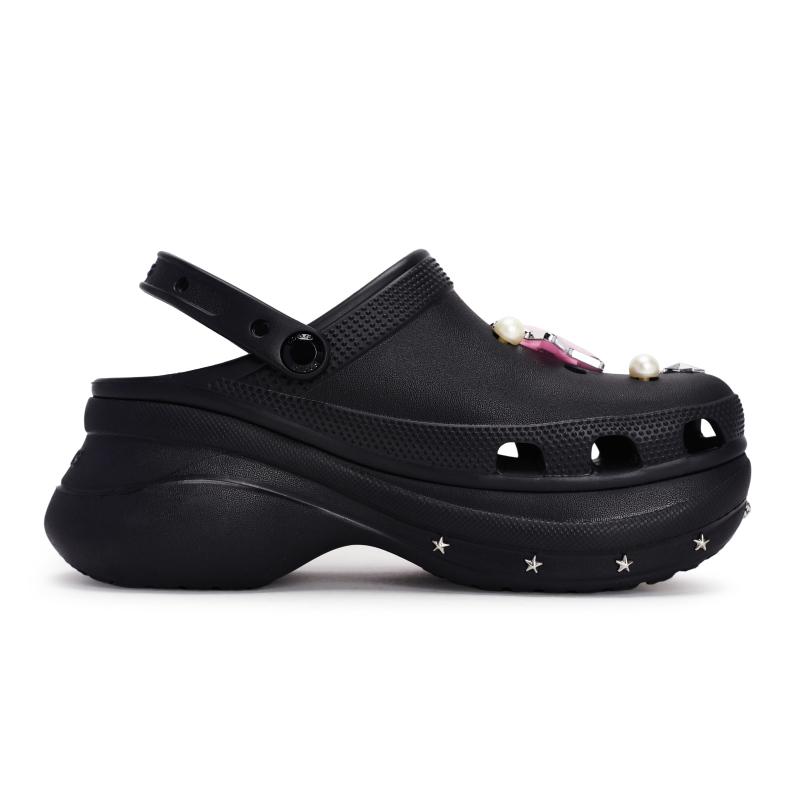 Crocs Bae Clog REGO Hot Dog Lost Saturn Feeling Comfortable and Versatile Hole Shoes Women's Black Silver
