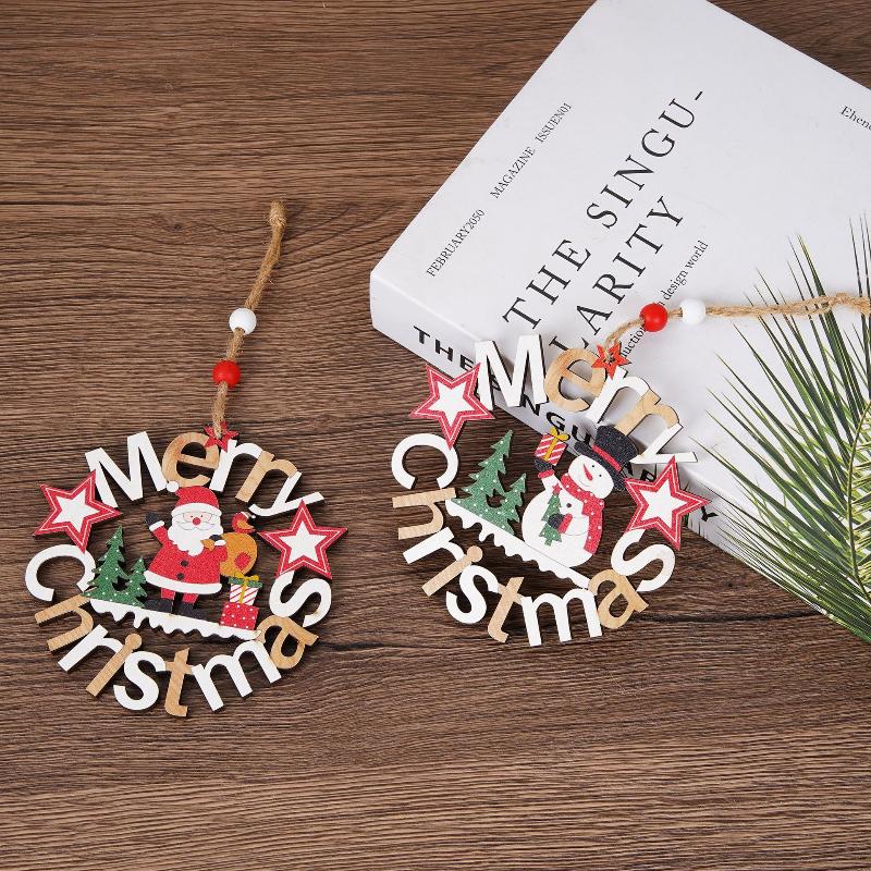 Merry Christmas Santa Claus Wooden Pendant Wall Xmastree Hanging Ornament Decoration For Home New Year Gift Christmas Decor