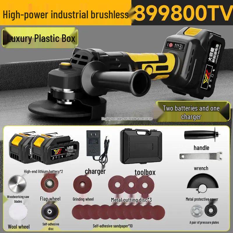 High-Power Brushless Rechargeable Angle Grinder with Lithium Battery for Cutting and Multi-Function Polishing