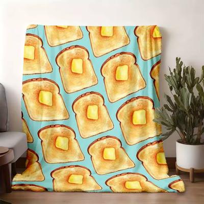 Butter Toast Printed Flannel Blanket, Warm Cozy Throw Blanket for Couch Bed Sofa, Soft Plush Blanket for Bedroom Dormitory Nappi