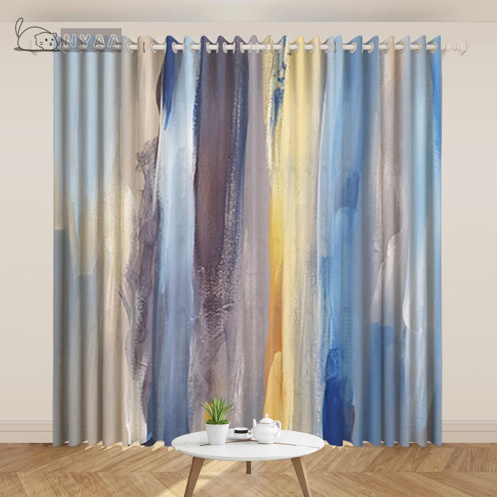 Postmodern Curtain Paint Watercolor Ink Lines Geometric Abstract Curtain Decoration Studio Minimalist Art Living Room Curtain
