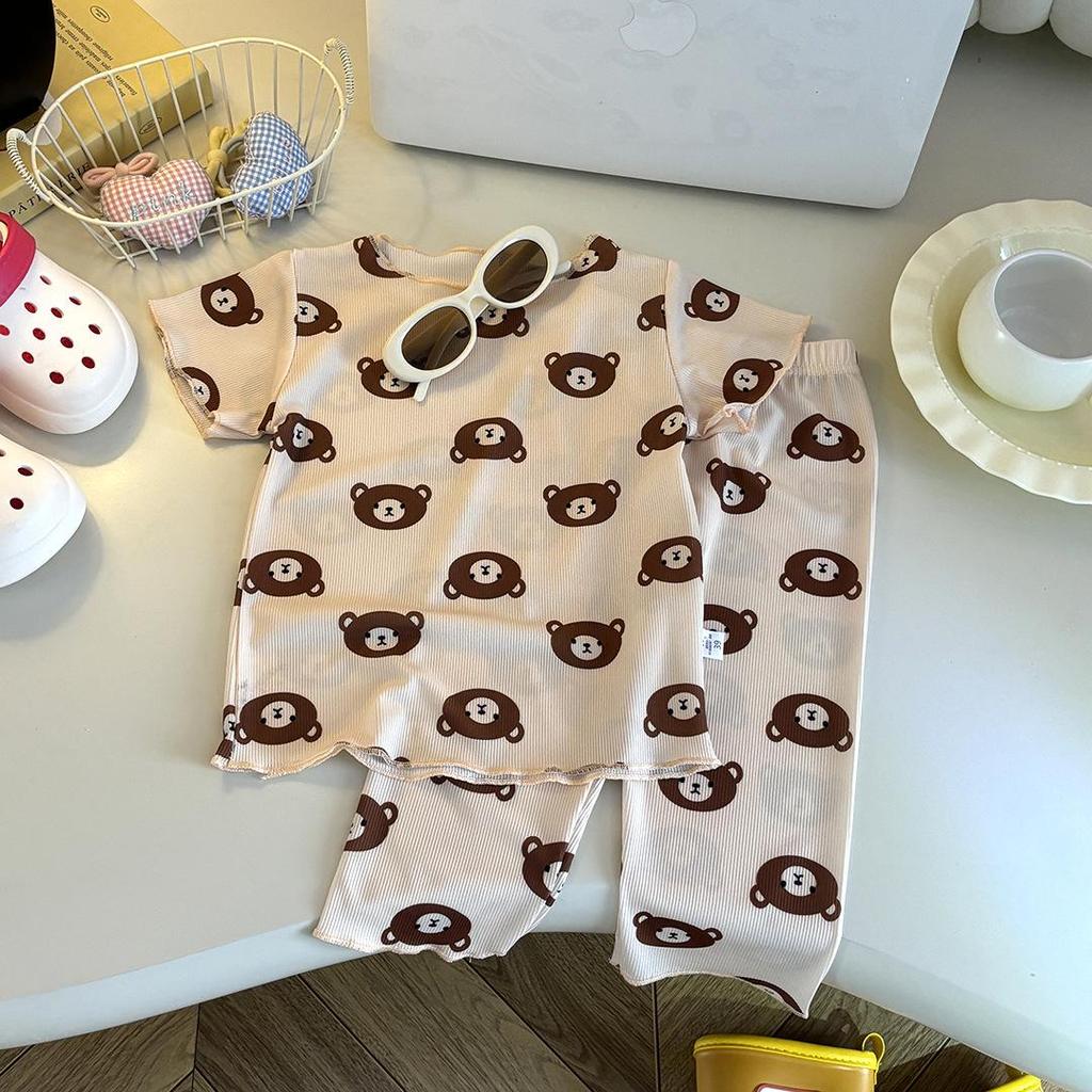 Completo estivo coreano a due pezzi per bambina - Tuta sottile a maniche corte per l'aria condizionata 2025