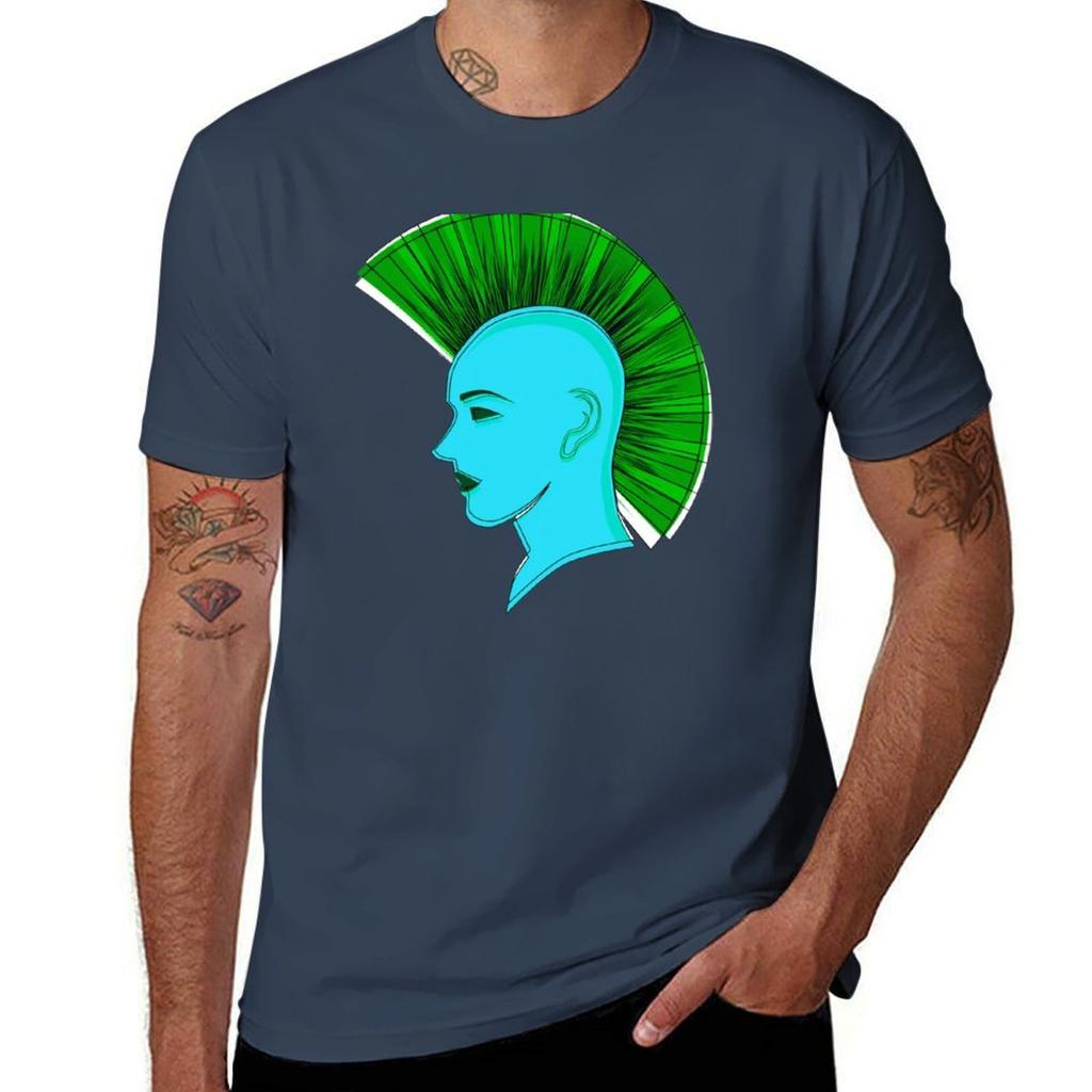 Silhouette With Green Mohawk Unusual Hairstyle Tshirt Work Outdoor Tshirt For Unisex