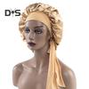 Sleeping Hat Solid Color Stretchy Ribbon Decoration Satin Fabric Round Hat Fine Texture Daily Wear Sleep Bathroom Headwear