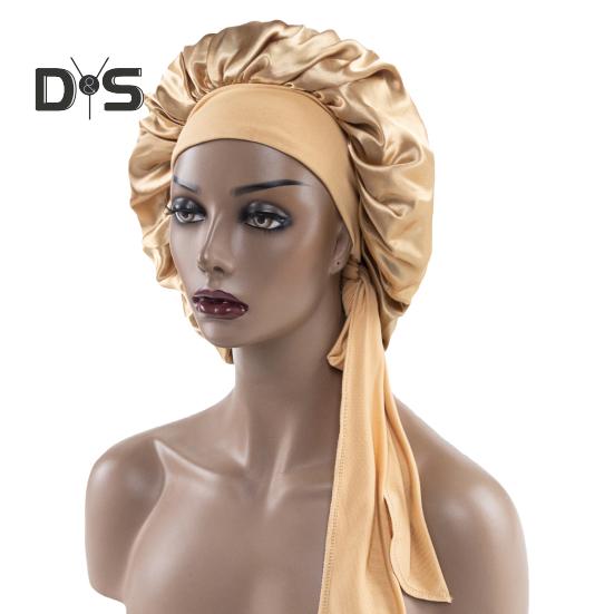 Sleeping Hat Solid Color Stretchy Ribbon Decoration Satin Fabric Round Hat Fine Texture Daily Wear Sleep Bathroom Headwear