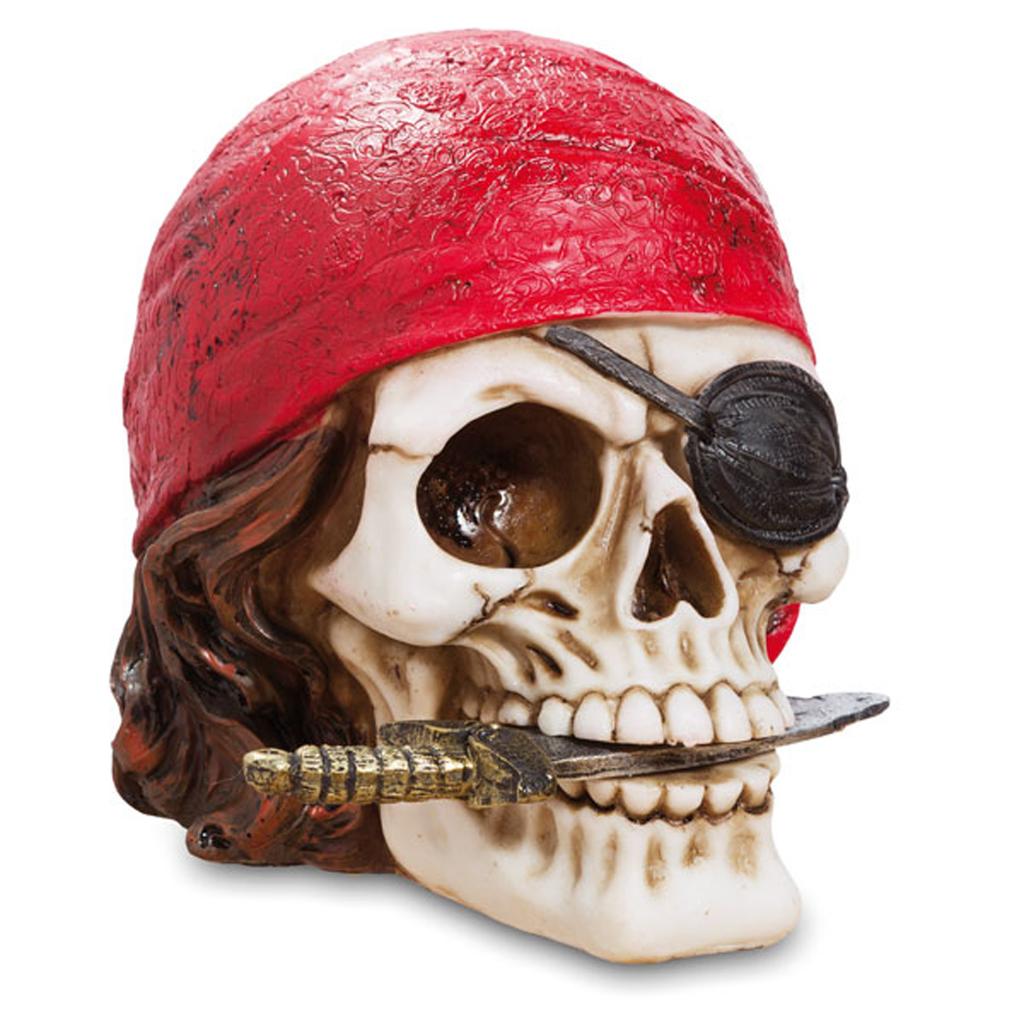 Les Trésors De Lily [R7046] - Figurine boite résine 'Tête de Mort' corsaire- pirate - 13x13x12 cm