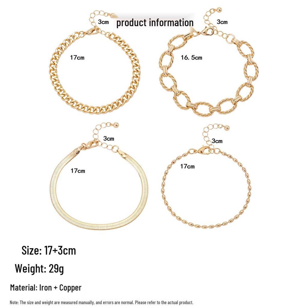 Versatile Four-Piece Multi-Layer Metal Chain Bracelet Set for Women - European and American Fashion
