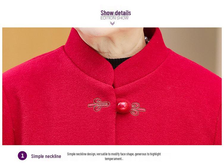Spring and Autumn Wool Coat for Elderly Women: Elegant Tang Suit for 70-Year-Old Moms and Grandmas