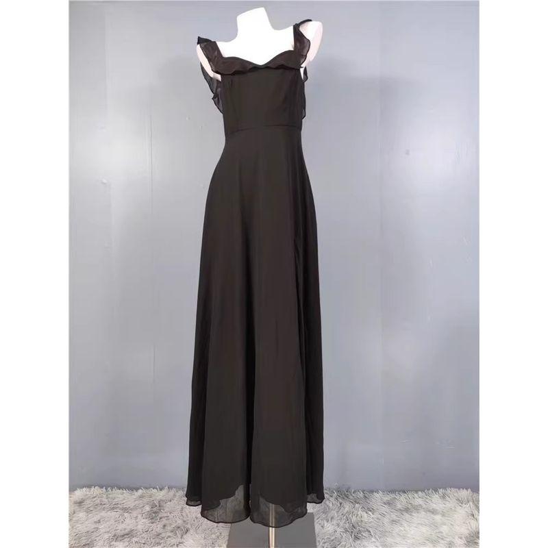 Export Single Lu Home Sexy Slit Long Legs Ruffles Open Back Button Design Annual Party Party Footwear Dress