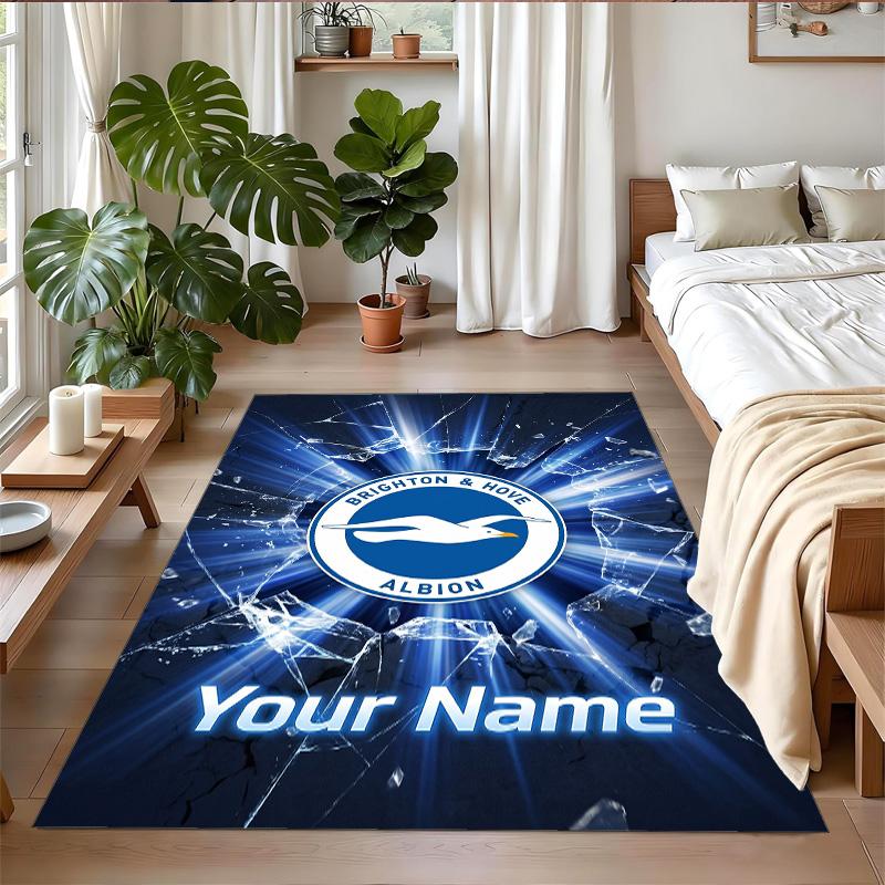 Crystal Velvet Rug Custom Name Text, Soft Non Slip Floor Mat Home DecorBrighton & Hove Albion Football
