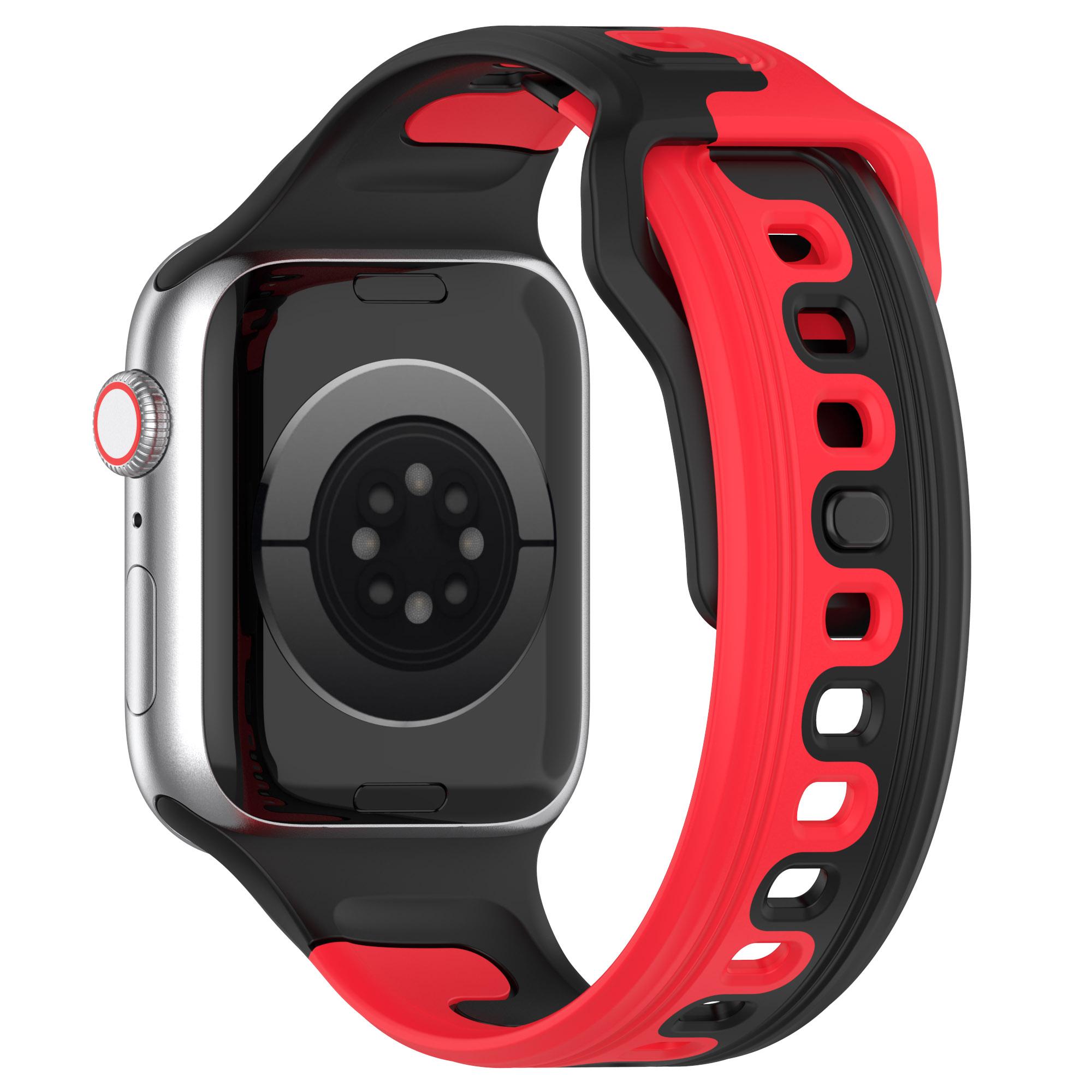 

Watch Strap for Apple Watch Series 10 42mm/9 8 7 41mm/SE (2023) SE (2022) SE 6 5 4 40mm/3 2 1 38mm Dual-Color Silicone Band Black/Red