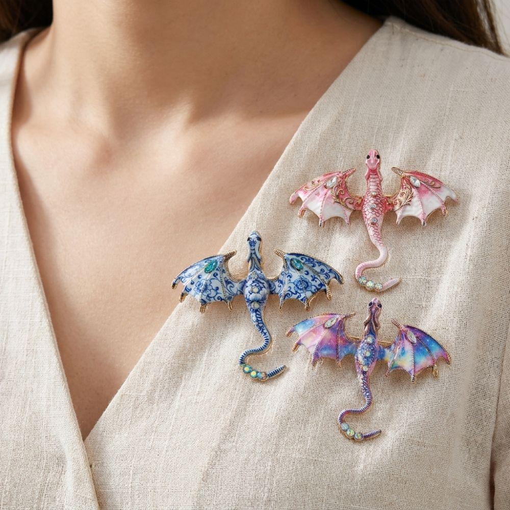 Zinc Zinc Zinc Alloy Crystal Wing Dragon Pin Colorful Rhinestone Animal Dragon Brooch  Daily Wear