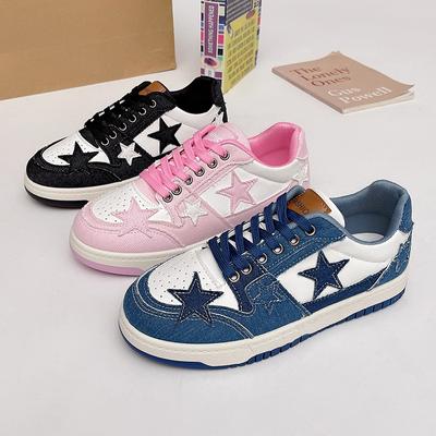 2024 Damskie Buty Designerskie Sneakersy Wielokolorowe 2024 Wzór Gwiazdy Lekkie Sneakersy do Chodzenia na Grubej Podeszwie Student Casualowe Płaskie Buty