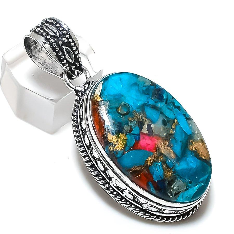 Natural Spiny Oyster Gemstone 925 Steling Silver Jewelry Pendant 2.05" M3g75
