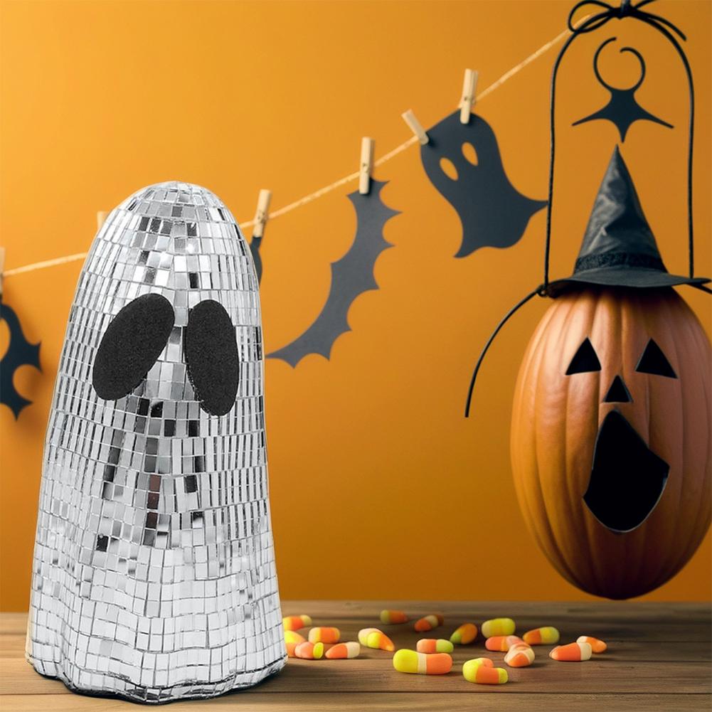 Halloween Disco Ghost Ornament Silver Mosaic Mirror Disco Ghost Tabletop Decor Glitter Spooky Ghost Halloween Tiered Tray Decor