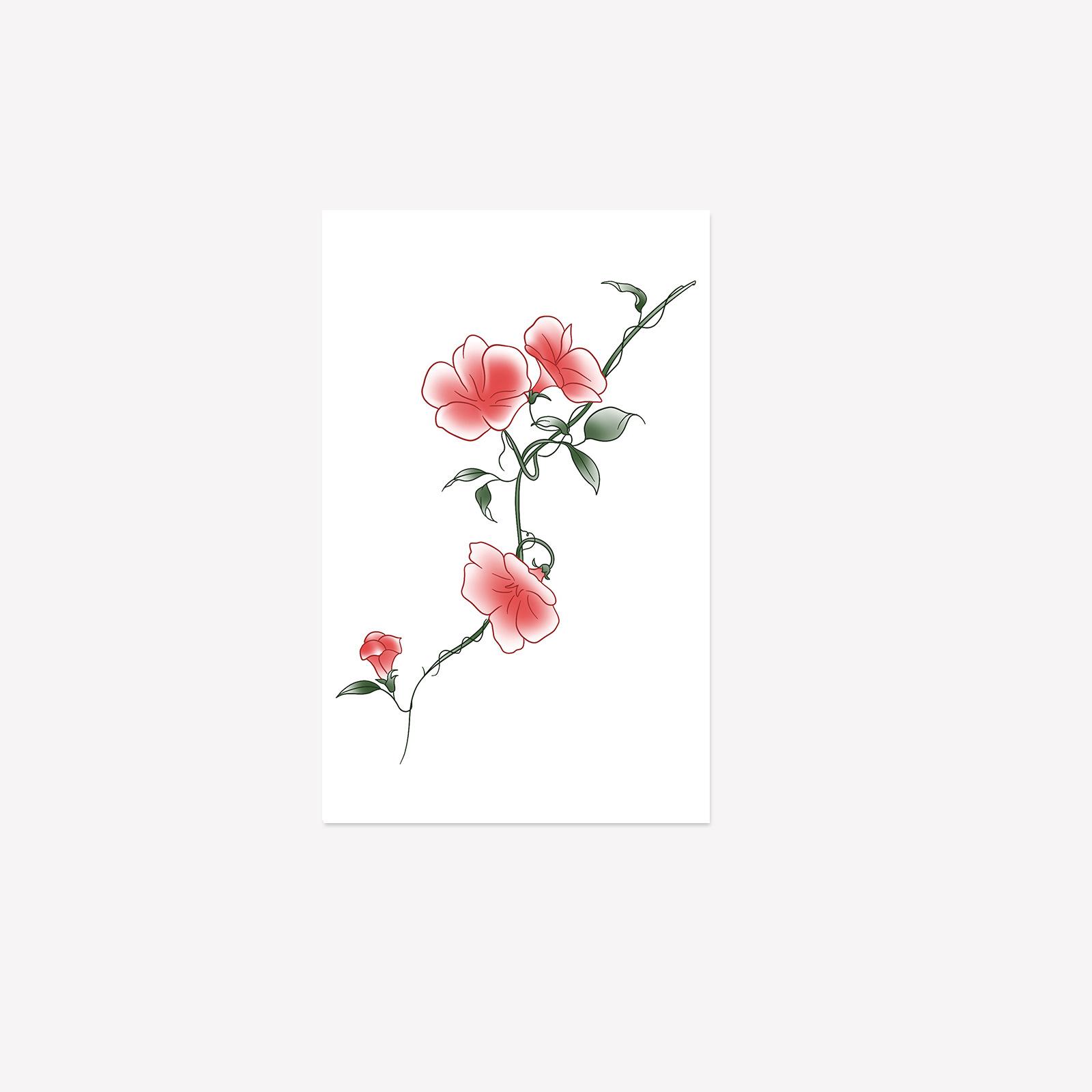 Premium Feeling Small Fresh Retro Simple Flower Plain Flower Waist Belly Tattoo Sticker 12*19