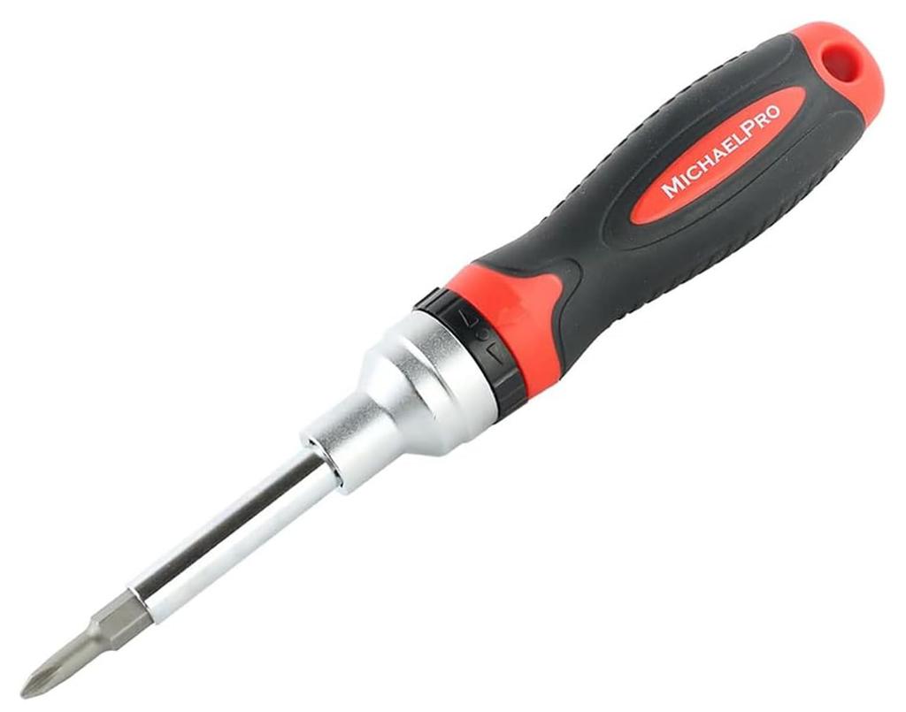 MichaelPro Ratchet Driver Nut Driver with Slotted and Phillips Magnetic Ergonomic Cushion Grip MP002025 7-in-1 & Multi-Bits - (SL5, SL6) (PH1, PH2)