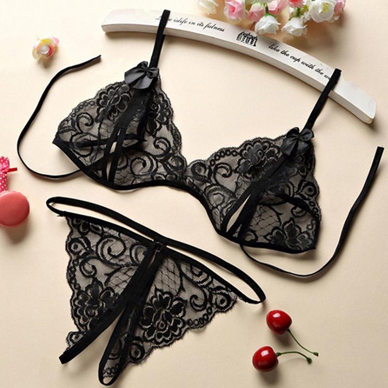 Women Sexy Lingerie Lace Bra Set Ruffle Transparent Underwear