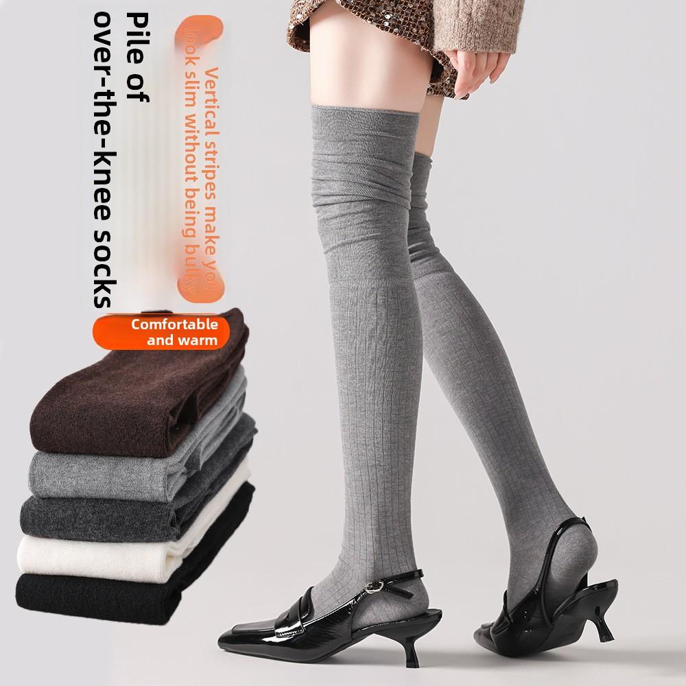 Woolen Knee-high Pile-up Socks Are Thick and Warm, Paired with Skirts. Warm Thigh-high Socks Are Paired with Boots and Long Socks