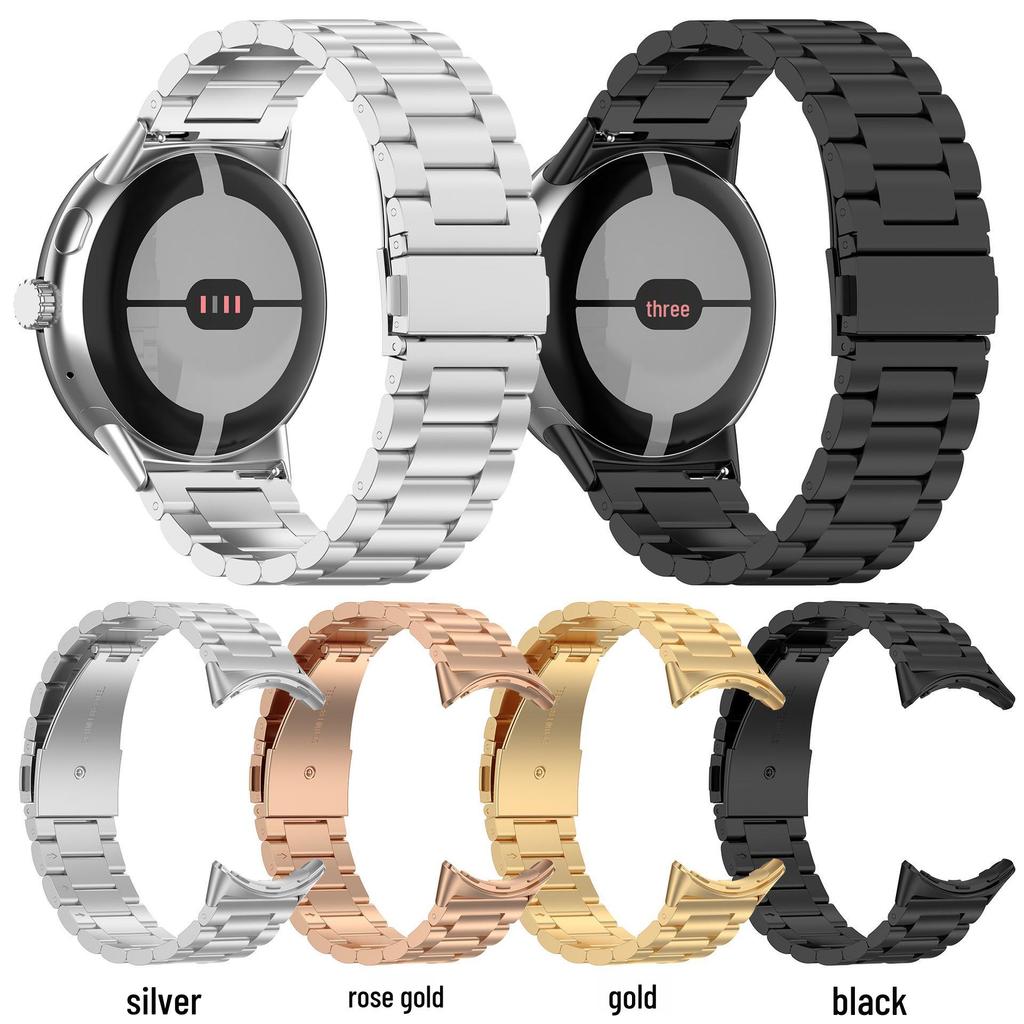Qingfeng Stainless Steel Watch Band for Google Pixel Watch 1/2/3 - Three-Bead Design, 41/45mm