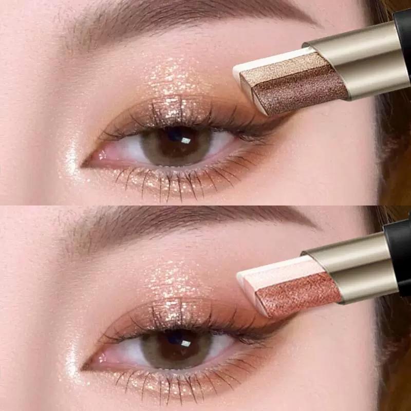 Instant Makeup~ Gradient Three-Color Eyeshadow Stick with Pearlescent Shine, Non-Fading, Long-Lasting Color, Easy-To-Use Eyeshadow Makeup for Women