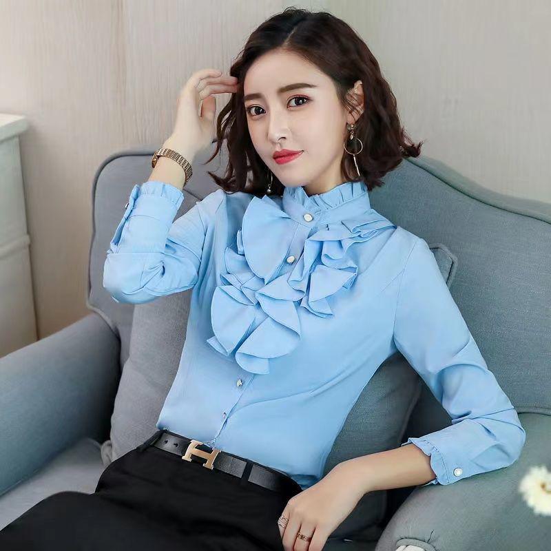 Women s Stylish Slim Fit Ruffled Lace Chiffon Blouse - Long Sleeve Versatile Top 2025 M 38-43 kg