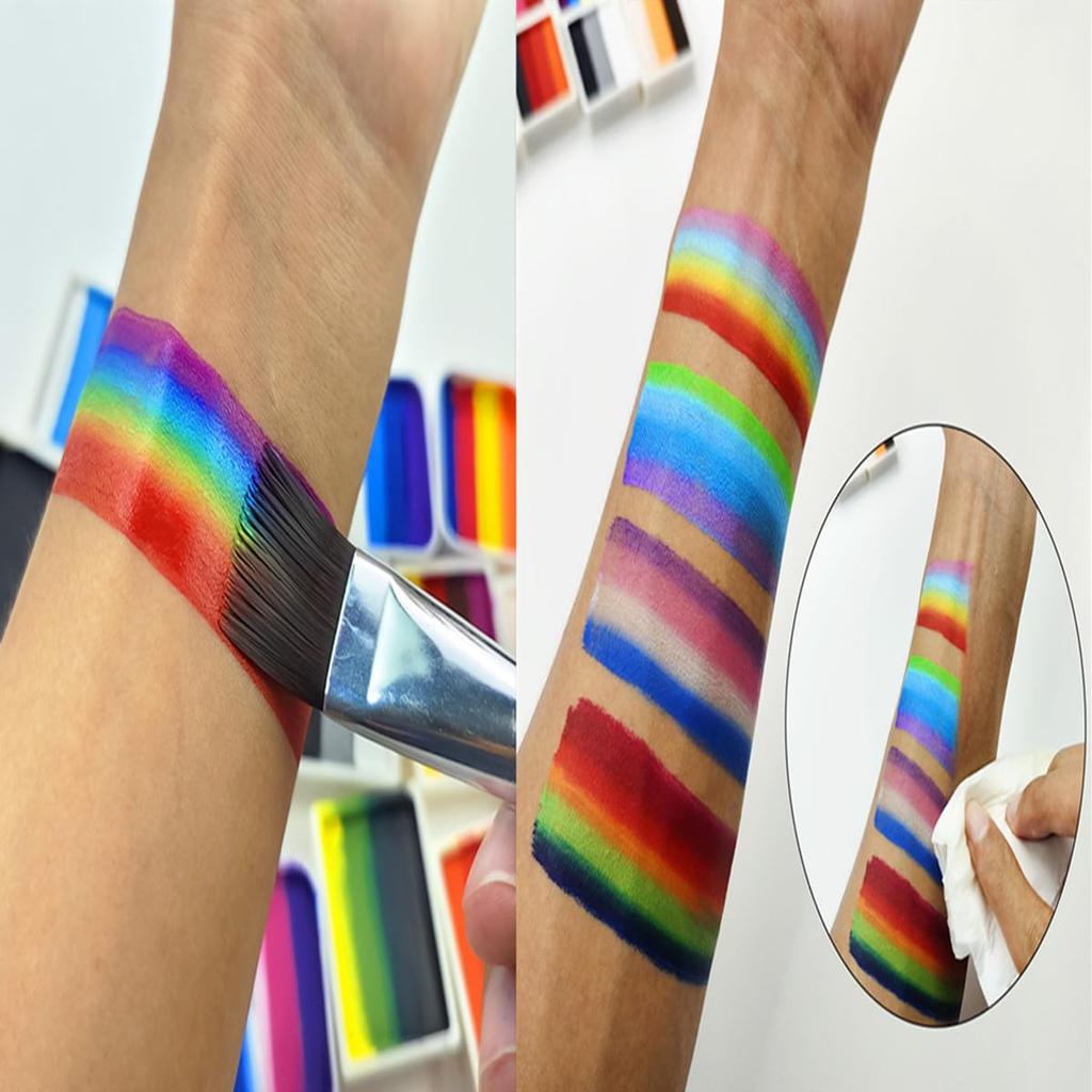 Professional Face and Body Painting Rainbow Stripe Palette with 13 Brushes and 6 Safe and for Face and Body Painting for and Parties Kit,